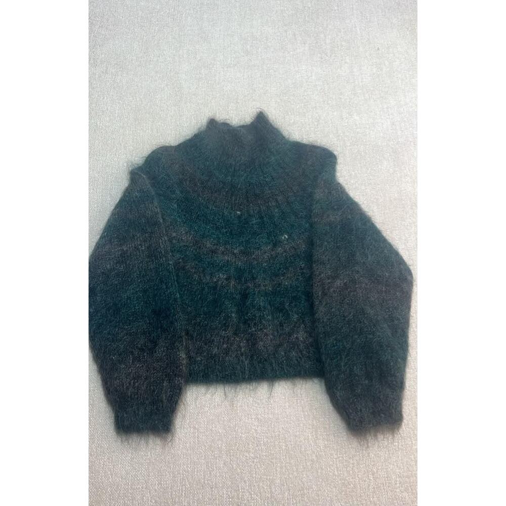 Paul & Duffier Mohair Wool Sweater S/M Fuzzy Dark Green Oversized Pullover - Picture 4 of 7